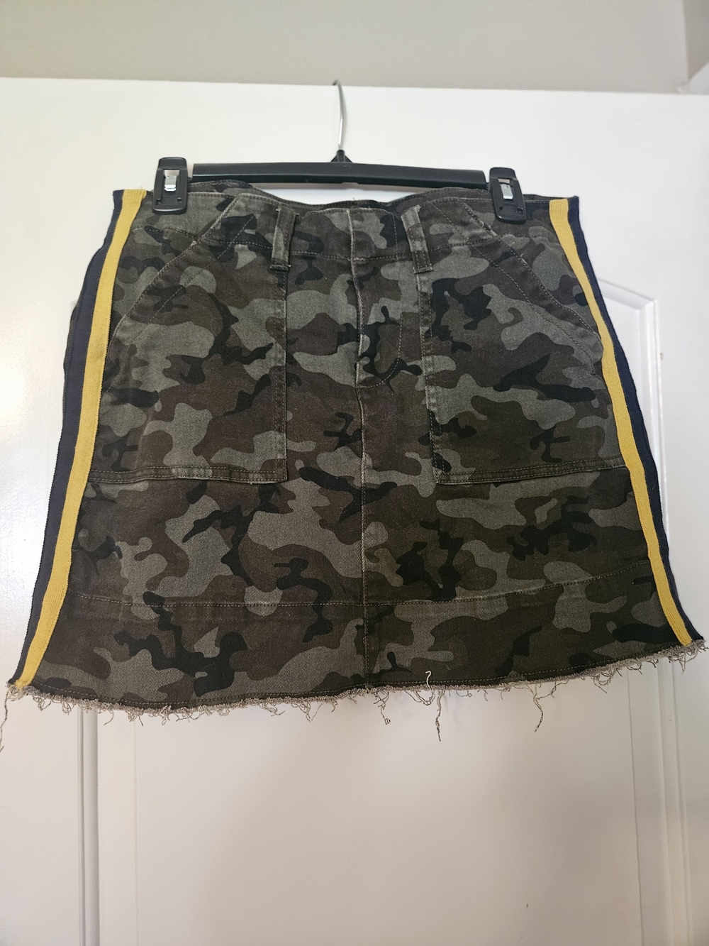 Dear John Camouflage Mini Skirt with Yellow Side Stripes